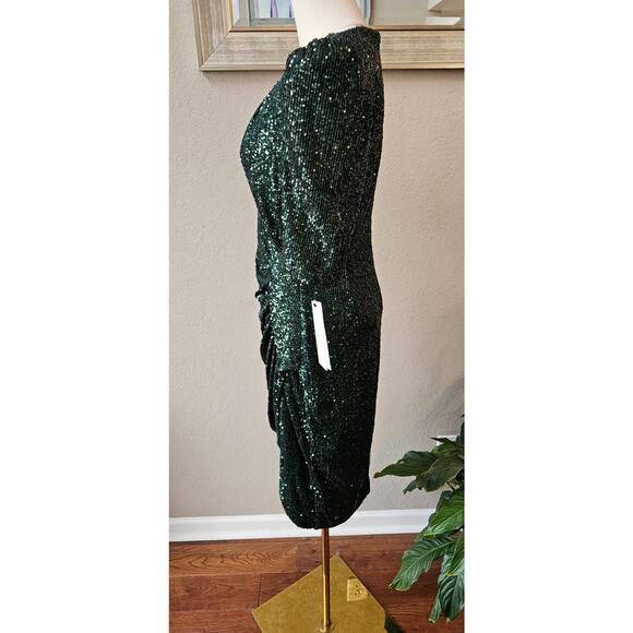 NWT Calvin Klein‎ Ruched Sequined Cocktail Wrap Sheath Dress Women Size 8 Green - Picture 4 of 7